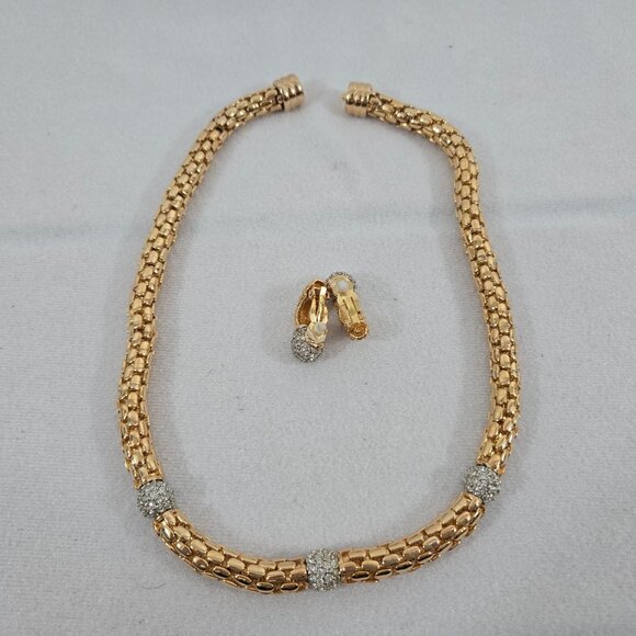 Rau Klikit Demi Pave Rhinestone 18" Snap Necklace w/Matching Earrings Signed LN - Picture 12 of 14